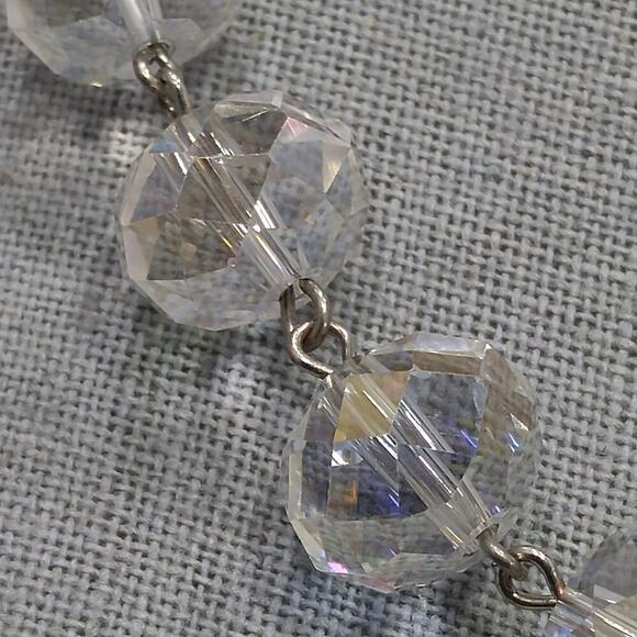 Clear Crystal Rondelle Beaded Necklace, 21" Length, Wire Wrapped - Picture 3 of 9